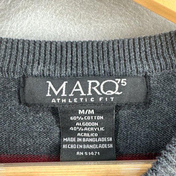 Marq Athletic Fit Mens Striped Sweater Medium Gray Crew Neck Relax Fit Casual - Picture 2 of 16